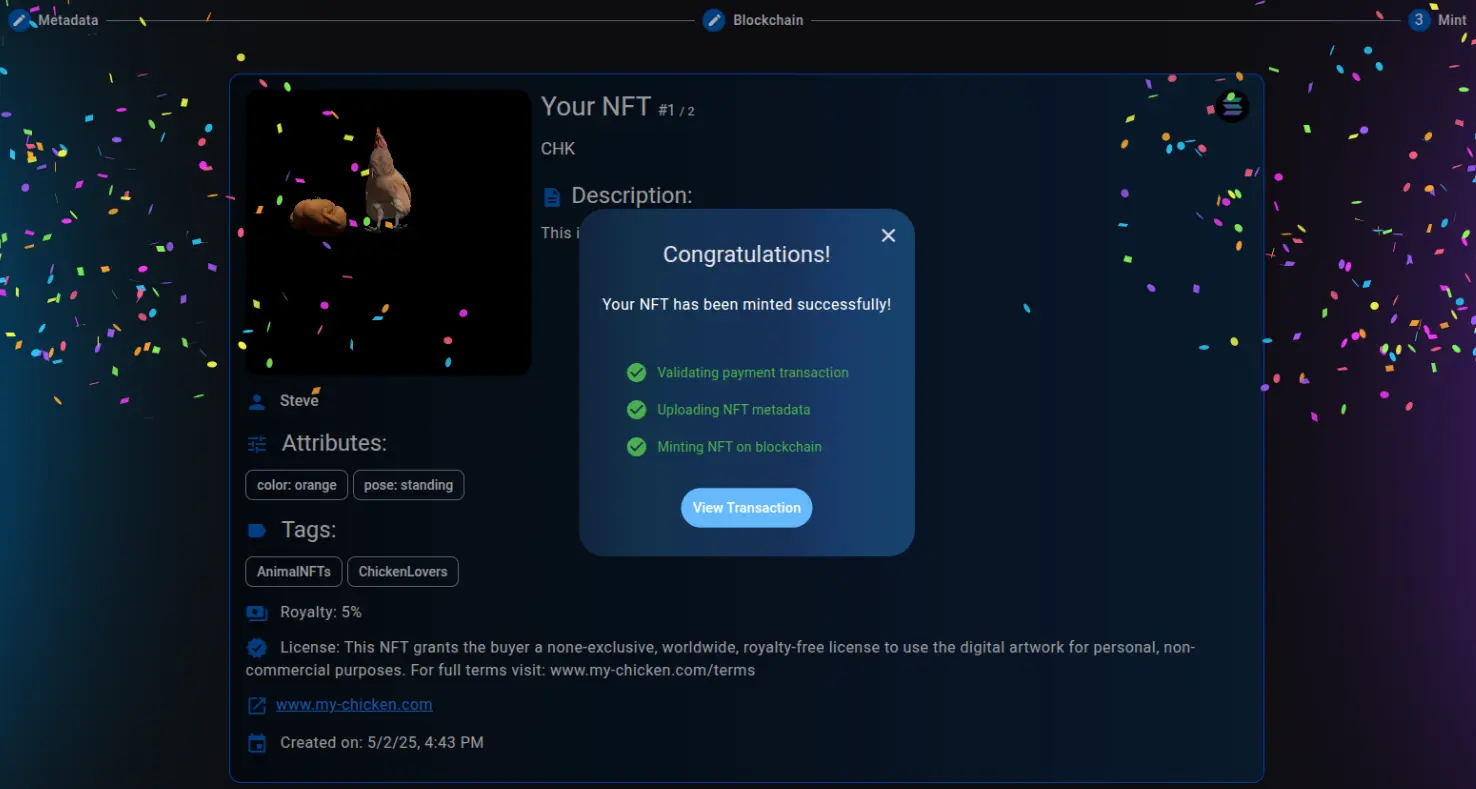 NFT minted successfully