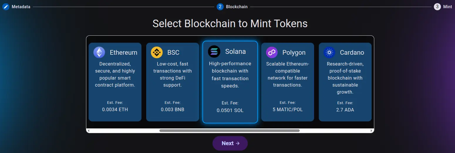 Token blockchain selector
